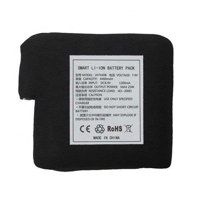 Zwarte lap ingepakt batterij 7.4V 4400mAh 5200mAh 6400mAh 7000mAh batterijen voor verwarmd vest