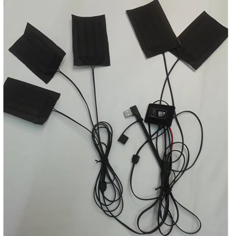 Koolstofvezel verwarmingspad 5pads 7x11cm Een of twee knoppen voor kleding