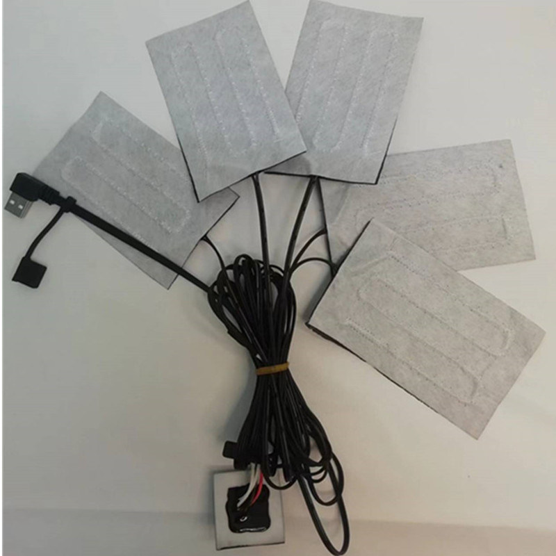 Koolstofvezel verwarmingspad 5pads 7x11cm Een of twee knoppen voor kleding