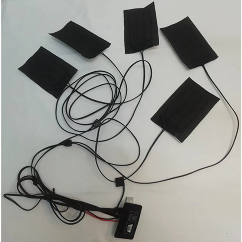 Koolstofvezel verwarmingspad 5pads 7x11cm Een of twee knoppen voor kleding