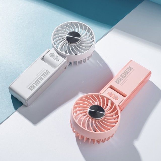 Gepersonaliseerde Mini Double Fan Blade Double Motor 180 graden Opvouwbare Handheld Fan met Super geleidende ijs porselein koeling